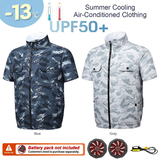 New Summer Men's Short Sleeve USB Fan Cooling Jacket for Outdoor Work Fishing, Cooling Vest for Heat Relief