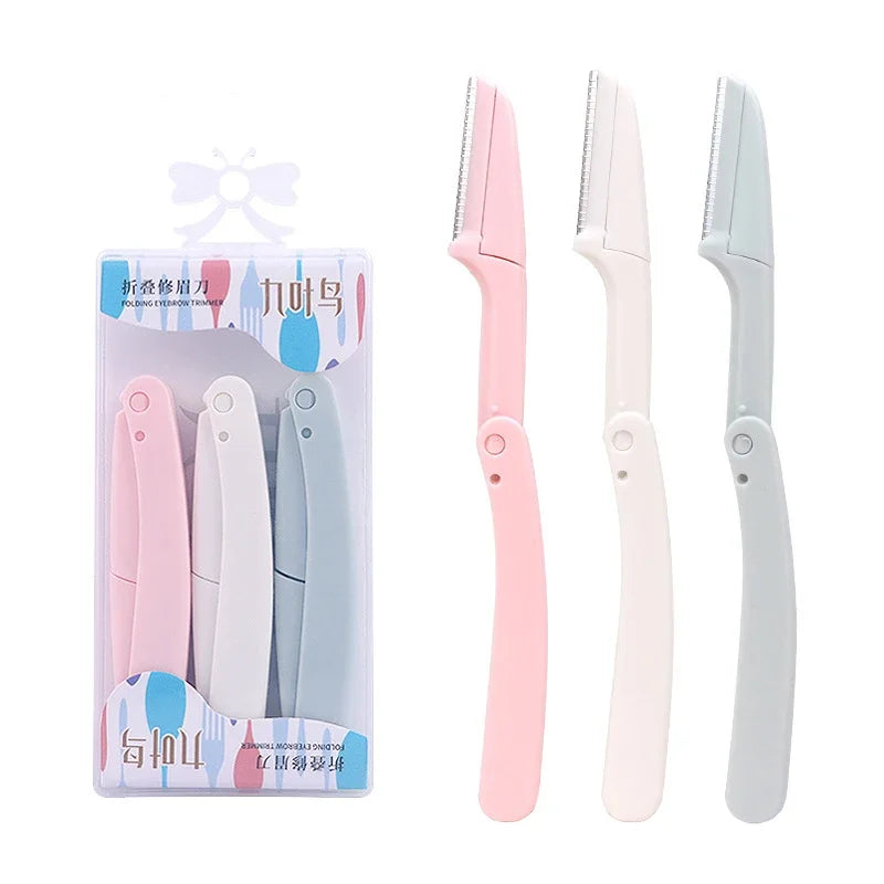 3pcs Fold Eyebrow Trimmer Scissors Hair Remover Eyebrow Comb Razor Eyebrow Clip Makeup Tools Face Razor for Women