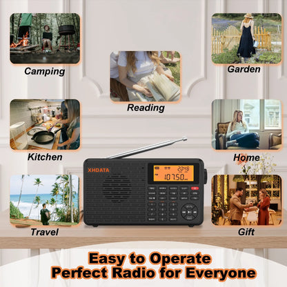 XHDATA D-109 Stereo Digital Portable Radio AM SW MW FM Radio Bluetooth Compatible Multifunctional Radio Support TF Card Player