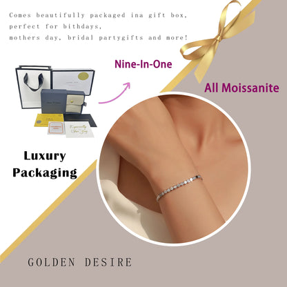 925 Sterling Silver 14K Gold Plated Moissanite Hexagon Tennis Bracelet for Women Color Sparkling Geometric Jewelry Gift