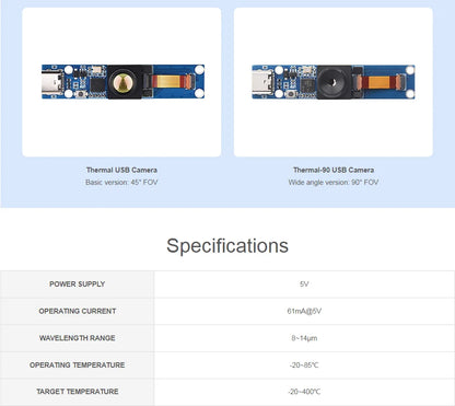 Long-wave IR Thermal Imaging Camera Module, Raspberry Pi IR Camera, 80×62 Pixels, Options for FOV and Connector