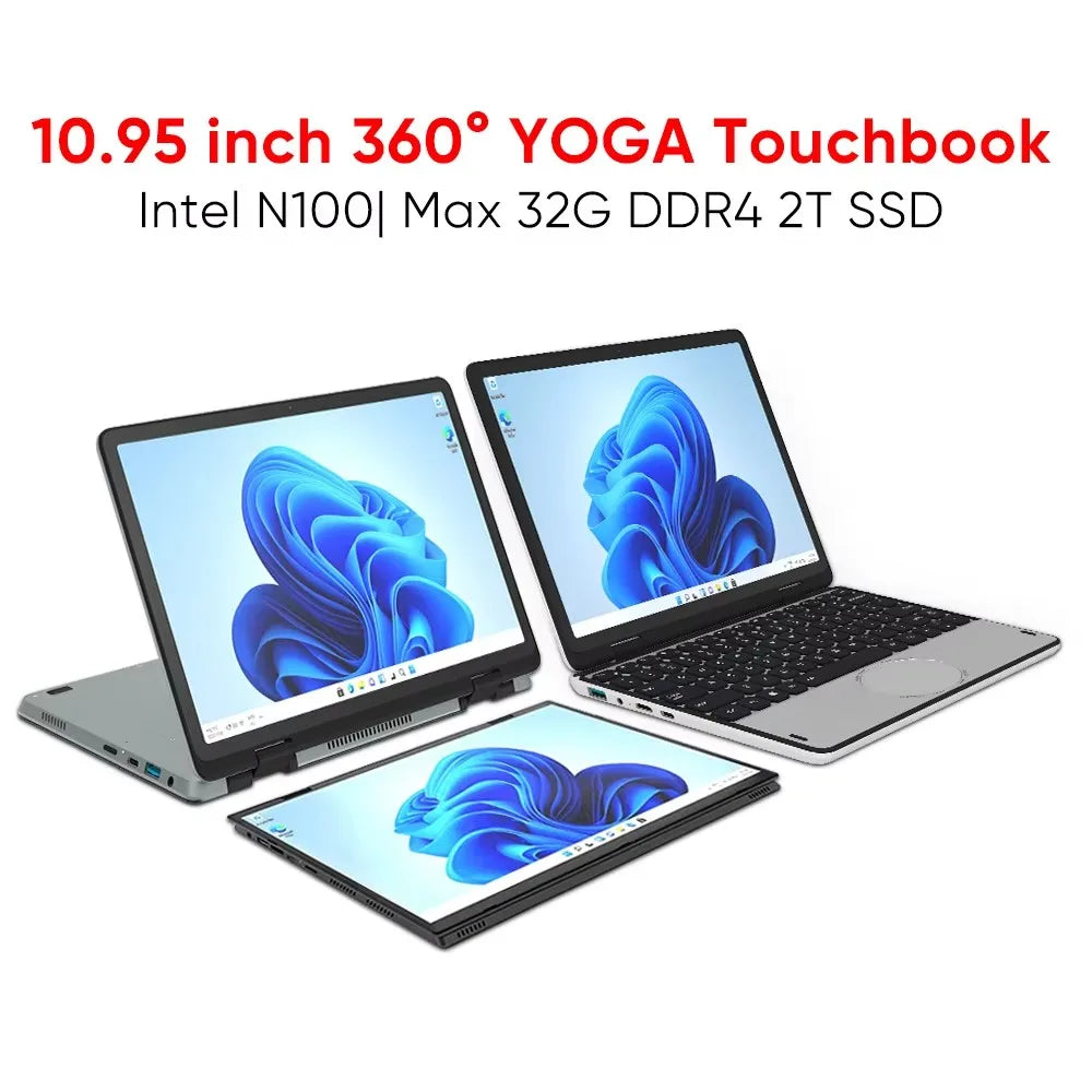 Topton L20 360° YOGA Intel N100 Laptop 10.95 inch IPS Touch Book Max 32G DDR4 2T SSD Portable Office Notebook Mini PC Tablet