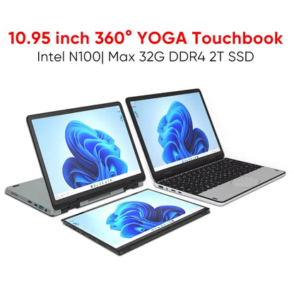 Topton L20 360° YOGA Intel N100 Laptop 10.95 inch IPS Touch Book Max 32G DDR4 2T SSD Portable Office Notebook Mini PC Tablet
