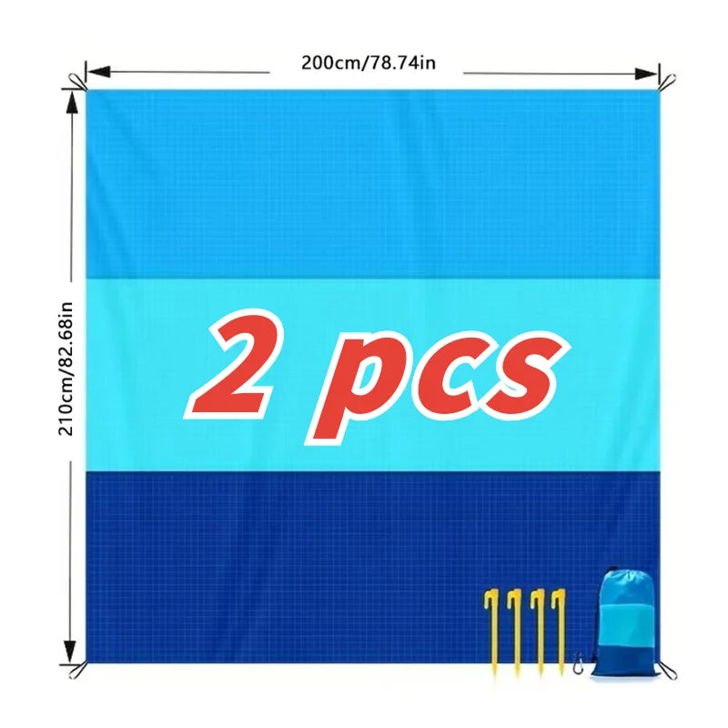 Large Portable Beach Blanket with Stakes & Bag Lightweight Waterproof Camping Mat Quick-Dry Picnic Blanket for Outdoor Travel