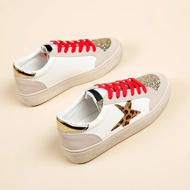 Kalsooni 2024 Autumn New Lightweight Sneakers Non-slip SoftThick Sole Casual Shoes for Women Sequins Star Patchwork Shoes