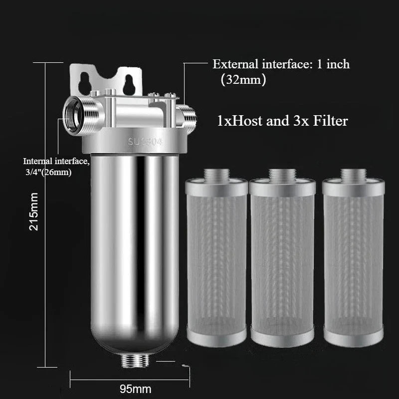 Whole House Well Water Filter for Household, 304 Stainless Steel Pre Filter with High Flow & Backwashing Function