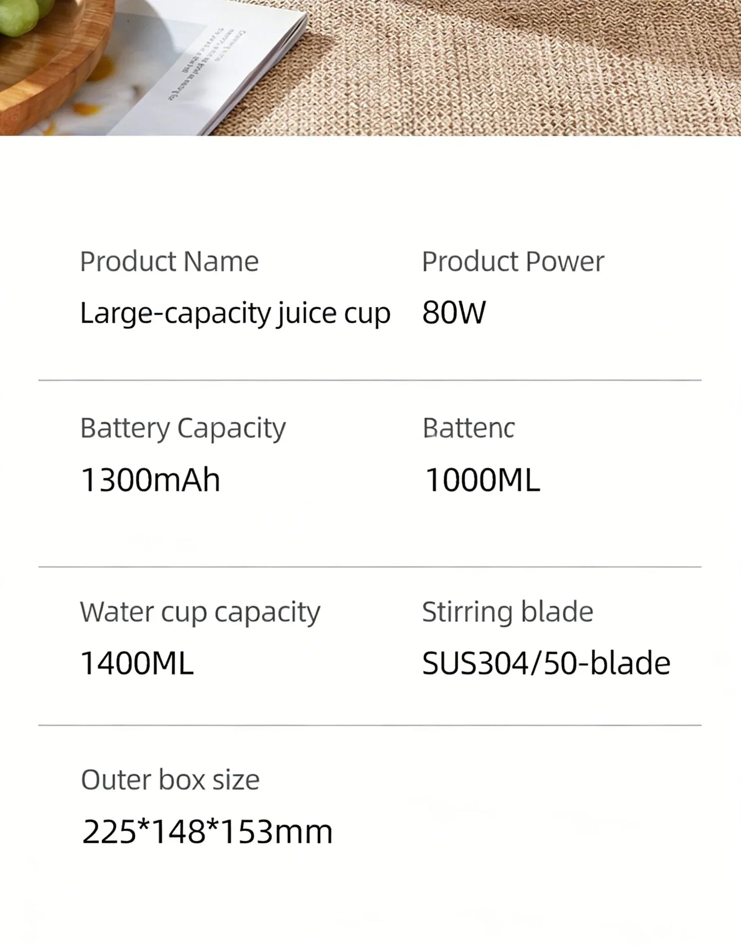 1300ML Portable Juicer, Fresh Fruit Mixer 38 Blades, USB Rechargeable Multifunctional Juicer Ice Crusher Smoothie Blender Home