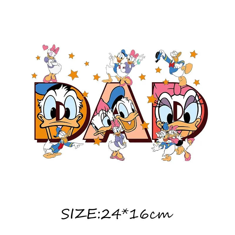 Mom Life Mother's DAY DAD Alphabets Mickey Minnie Iron on Transfers Heat Press Stickers for Clothes
