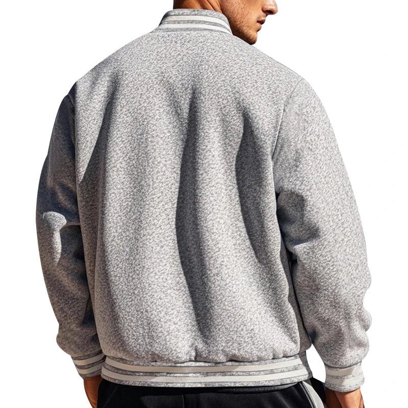 Men's Baseball Jacket with Stand-up Collar Button, Flight Jacket Monochromatic Loose, Casual, American Sports, Autumn and Winter