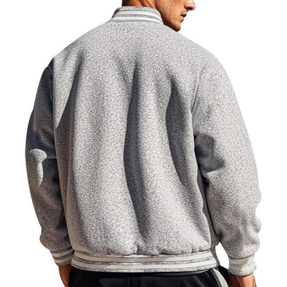 Men's Baseball Jacket with Stand-up Collar Button, Flight Jacket Monochromatic Loose, Casual, American Sports, Autumn and Winter