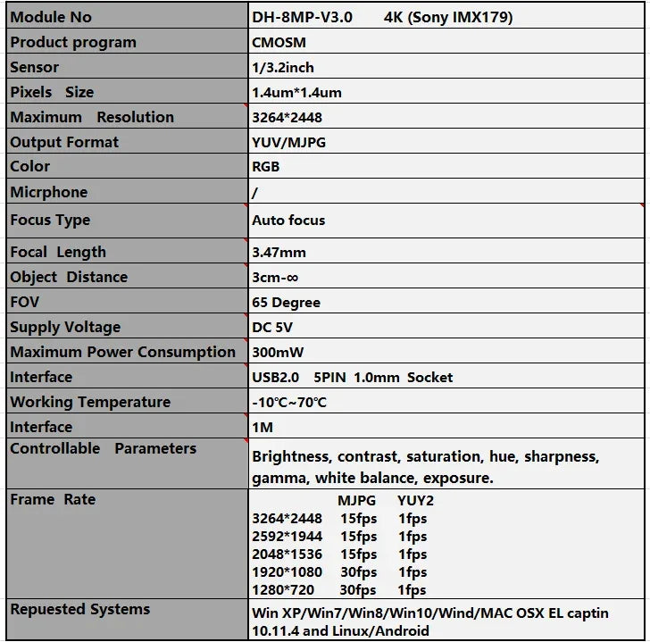4K Camera Module 8MP CMOS Imx179 Sensor Mini USB UVC Webcam High Resolution Distortionless For Video Conference Machine Vision
