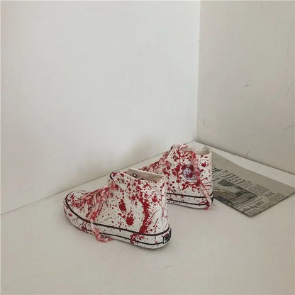 Graffiti Sneakers Men Women Black Ink Dirty Shoes Size 35-44 College Hiphop Style School Couple Shoes 2024 Spring Canvas Sneaker
