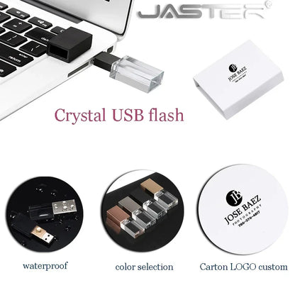 10PCS/LOT Crystal USB 2.0 Wedding Gift Flash Drives Free Custom Logo Pen Drive 100% Real Capacity Stick 128GB 8GB 16GB 32GB 64GB