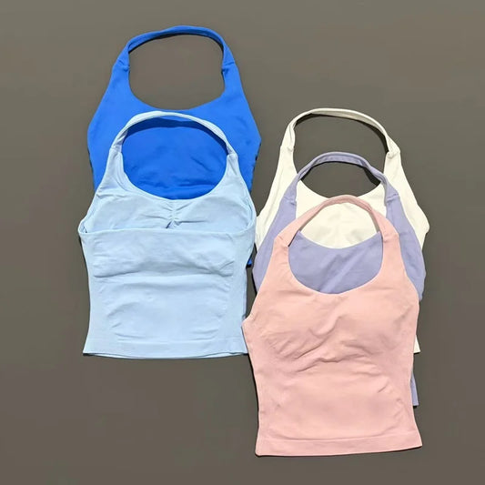 HISTELLO Halter Top Gym Vest Woman Backless Tank Tops Push Up Sport Bras Running Vest Workout Tops Activewear Yoga Clothing