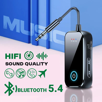 Upgraded Bluetooth 5.4 AUX Receiver Transmitter 3.5MM With Mic HiFi Stereo Music Wireless Audio Adapter For TV PC Airplane Car