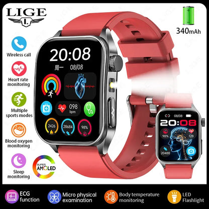 LIGE New Accurate ECG+PPG Smart Watch Laser Therapy Blood Lipid Uric Acid BP Heart Health Analysis BT Call Smartwatch Men Women