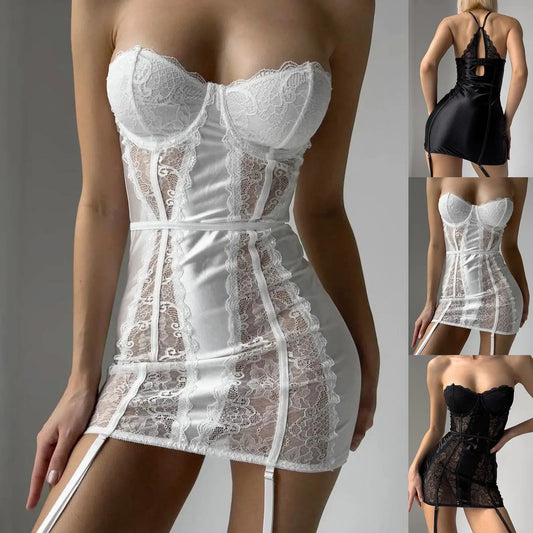 Women Strapless Sexy Lingerie Clothing Fashion Sexy Transparent Lace Body Shape Sexy Erotic Lingerie Tight Garter 여성 마이크로속옷