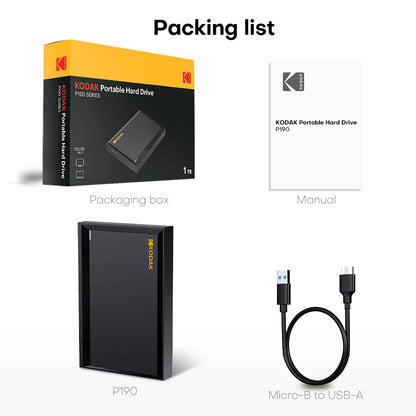 KODAK P190 Portable External Hard Drive 500GB 1TB USB 3.0 HDD Mechanical Mobile Disk for PC Laptop Gaming Storage