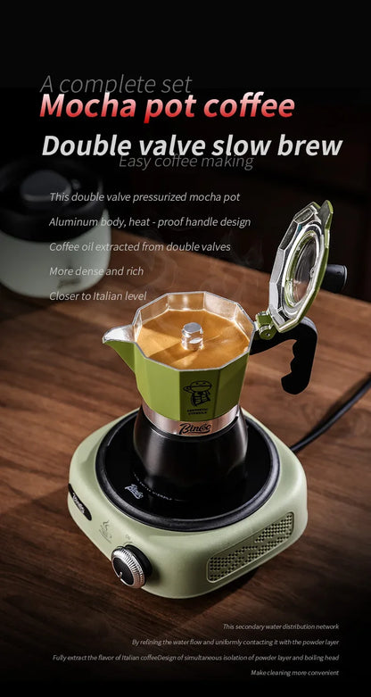 Bincoo Double valve Moka Pot Set Electric Stove Coffee Pot Household Italian Espresso Machine Mocha Pot Barista Accessories 220V
