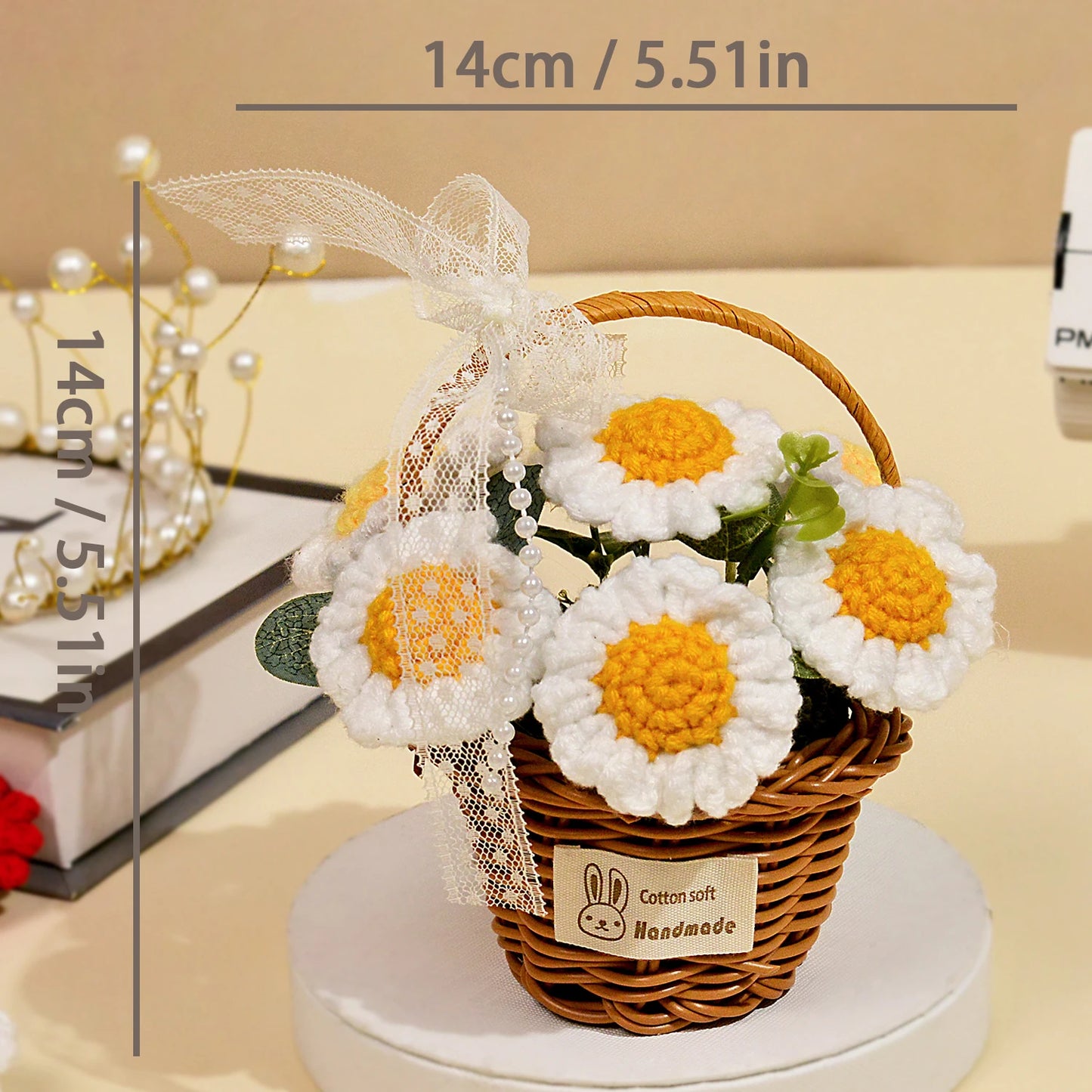 Handmade Crochet Flower Bouquet, Knitted White Daisy Flower for Mother's Day, Christmas, Thanksgiving & Home Decor