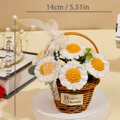 Handmade Crochet Flower Bouquet, Knitted White Daisy Flower for Mother's Day, Christmas, Thanksgiving & Home Decor