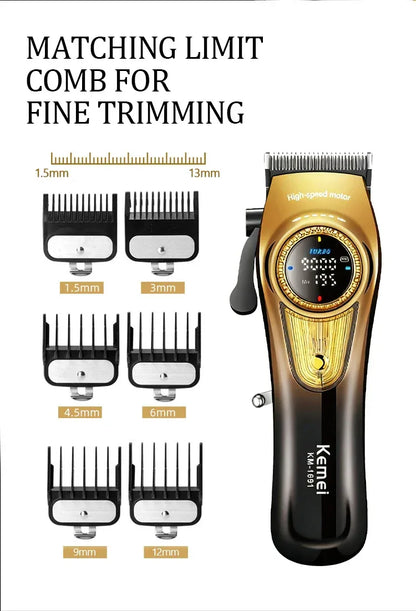 Kemei 1691  Professional Barber Cutting Machines  Rotation Speed Adjustment LED Display Men's Hair Clipper Trimmer