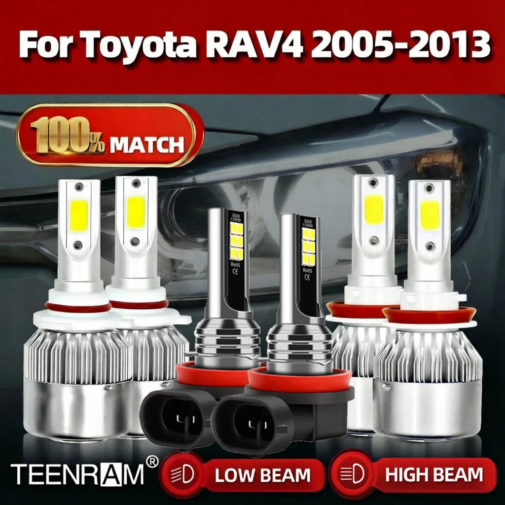 6PCS 240W LED Canbus 40000LM Car Headlight H11 9005 Led Bulb Turbo Lamp 6000K For Toyota RAV4 2005-2008 2009 2010 2011 2012 2013