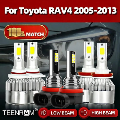 6PCS 240W LED Canbus 40000LM Car Headlight H11 9005 Led Bulb Turbo Lamp 6000K For Toyota RAV4 2005-2008 2009 2010 2011 2012 2013