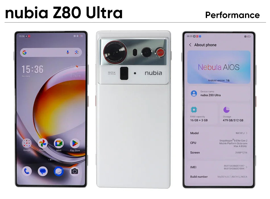 nubia Z80 Ultra 5g Smartphone Global Version Snapdragon 8 Elite Gen 5 6.85'' 144Hz OLED Display 7200mAh 80W Fast Charging 64Mp