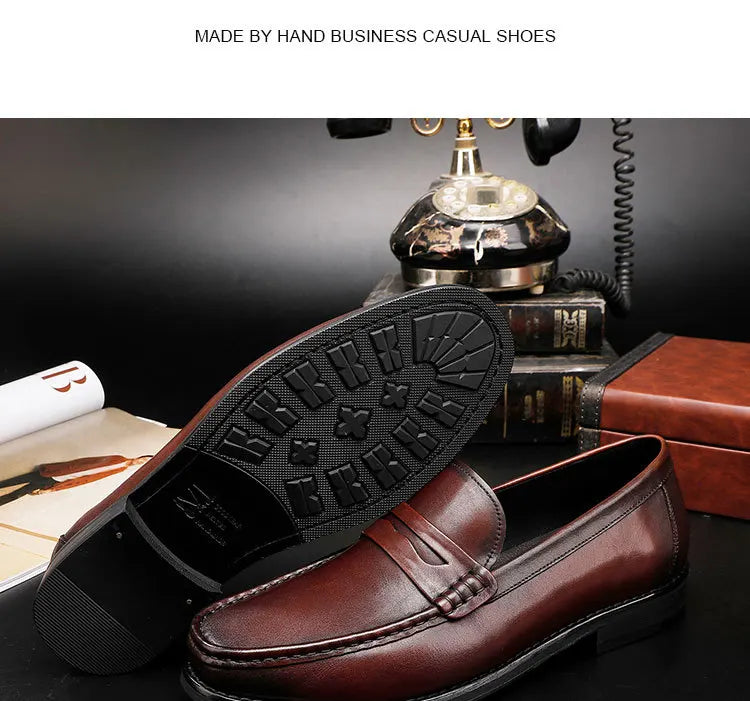 Vintage Top Layer Genuine Leather Slip on Loafers Breathable Moccasins Driving Design Casual Cowhide Shoes for Men