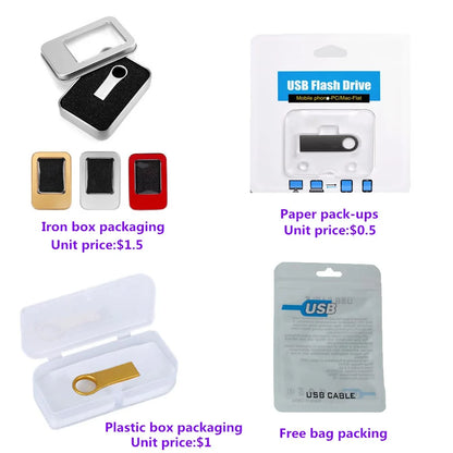 50PCS/lot Metal USB 2.0 Flash Drives 1GB 2GB 4GB Pendrive 8GB 16GB Pen Drive 32GB 64GB Memory USB Sticks 128MB 256MB Free LOGO