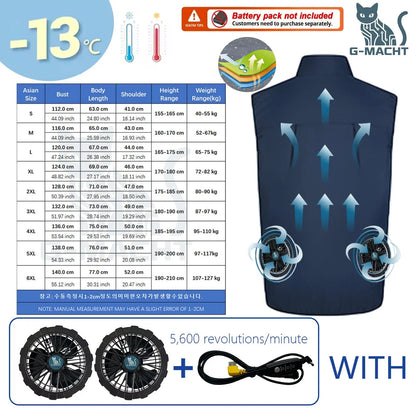 Summer Cooling Vest Men USB Charging Fan Sleeveless Jacket Air Conditioning Clothing Breathable Cool Working Coat for Outdoor Wo
