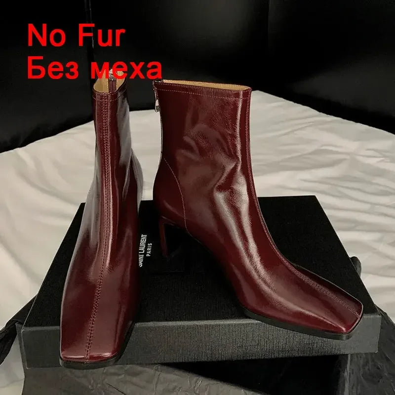 JOZHAMTA Size 34-43 Women Ankle Boots Real Leather Thick High Heel Shoes Fall Winter 2025 Casual Office Lady Dress Short Booties