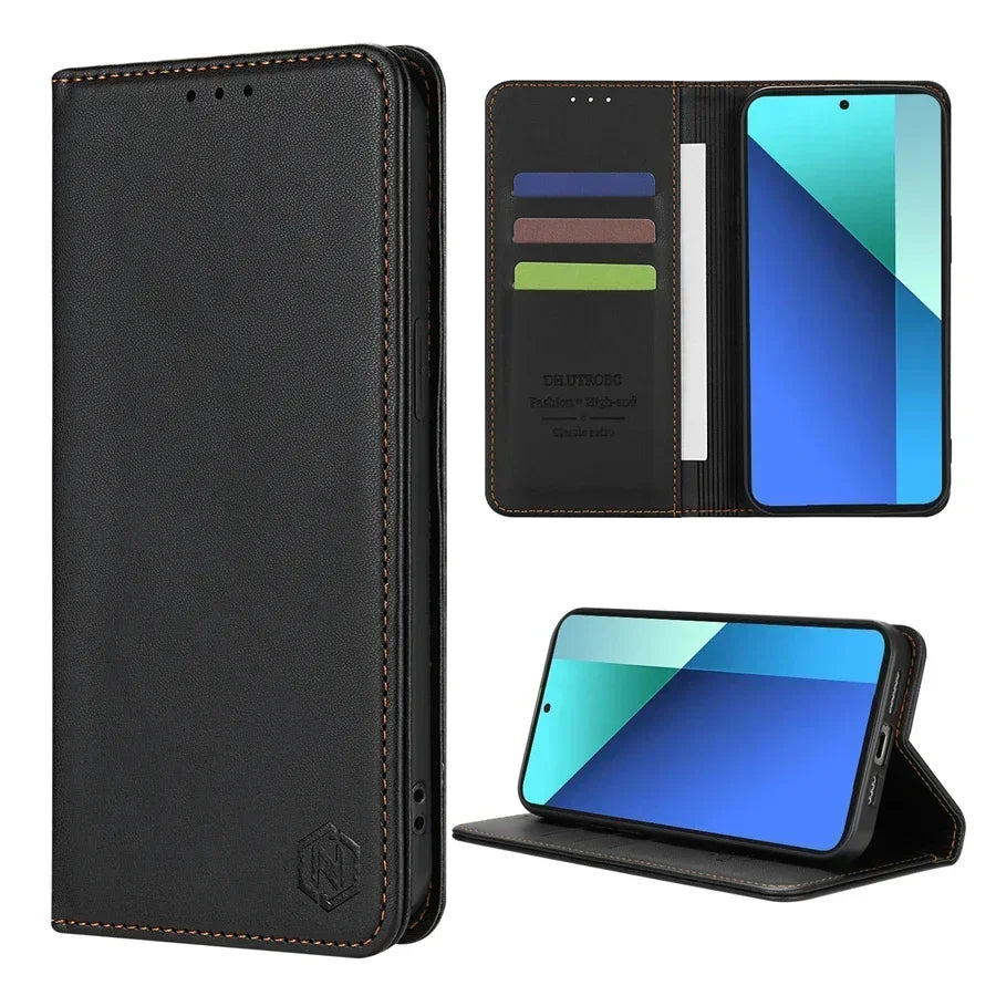 Wallet Skin friendly Magnetic Card Slot Flip Leather Case For Xiaomi 14T Poco X7 C75 M7/X6 Pro Redmi 14C 13 A4 Note 14 Pro+ 14S