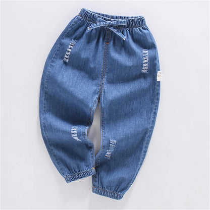 Children'S Jeans Baby Four Seasons Outwear Casual Pants Embroidered Simple Versatile Elastic Waist Sports Wear