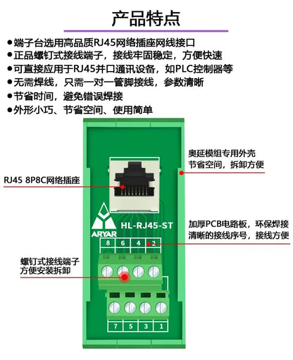 RJ45 adapter terminal RJ45 adapter terminal Cat5e Cat6 adapter board network port DIN35 guide rail installation