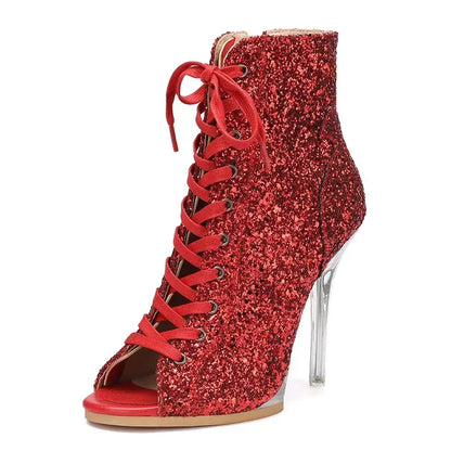 New PU One-piece Crystal Heel Pump Sexy Woman Dancing Shoes High Heels Dance Jazz Heels Latin Dance Boots Women Girls