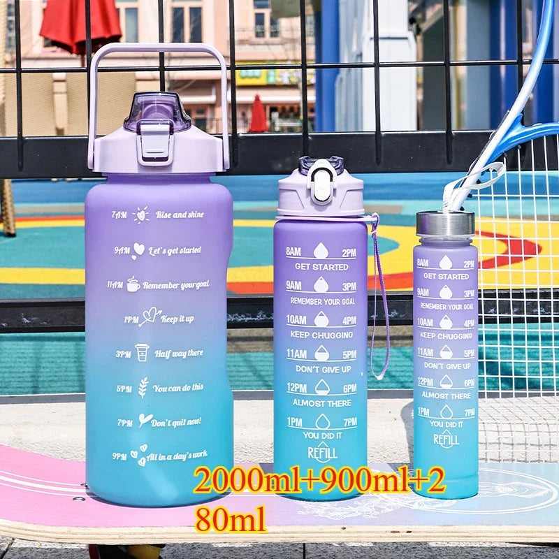 3PCS Sports Water Bottle with Time Marker Leak-proof Cup Motivational Portable Water Bottle for Outdoor Sport Fitness BPA Free