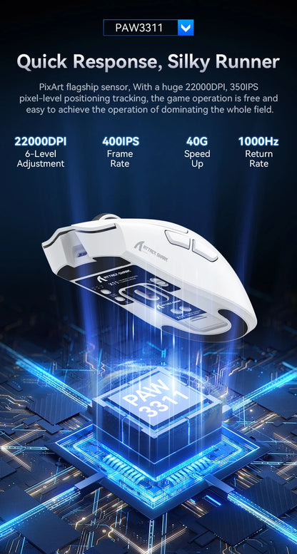 ATTACK SHARK X11 Wireless Gaming Mouse PAW3311 Sensor 22000DPI 3 Modes Wired 2.4G BT 280mAh Rechargeable Mouse
