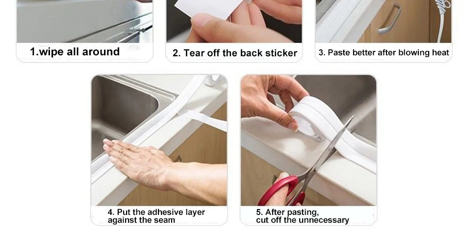 3.2M Bath Caulk Tape Self Adhesive PVC Oil-Proof Kitchen Sink Edge Corner Wall Sticker Waterproof Toilet Sealing Strip Tape