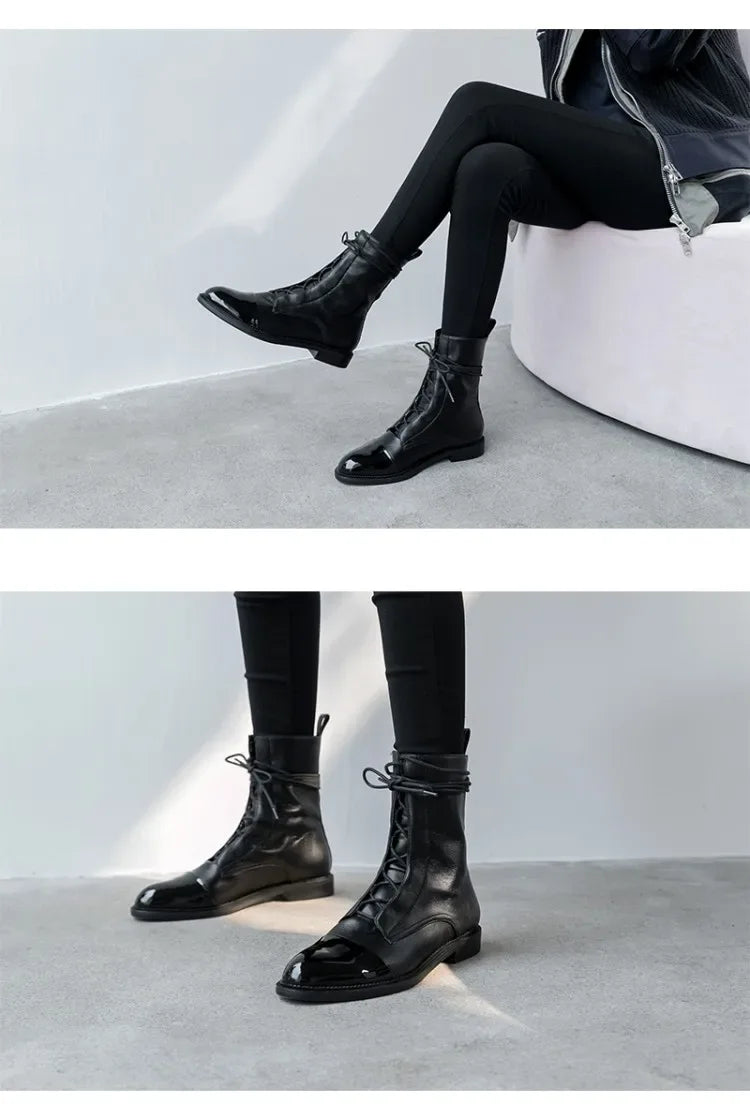 Boots Women's 2023 New Autumn Shoes Single Boots British Style Mid Barrel Slim Boots Children's Black Motorcycle Boots