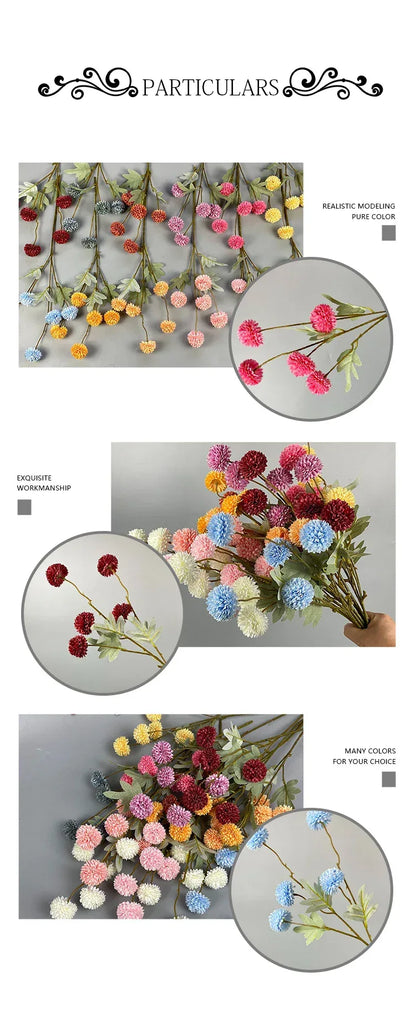 5 Head Dandelion Artificial Flowers Wedding Decoration Fake Flowers Small Thorn Ball DIY Home Decor Bouquet Valentine's Day Gift