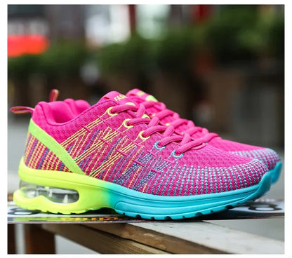 Women's Knitted Running Shoes Colorful Design Breathable Mesh Comfortable Bright Colors Shoes Outdoor Fitness Jogging Walking
