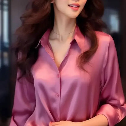 Spring Autumn Women's Solid Polo-Neck Blouses Button Up Elegant Loose Long Sleeve Clothes Office Ladies French Black Shirt Tops
