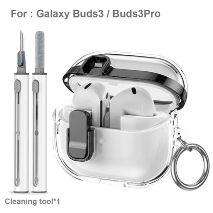 Transparent Secure Lock Earphone Cover For Samsung Galaxy Buds 3 / Buds 3 Pro Case Shockproof With Keychain Cleaning Accessories