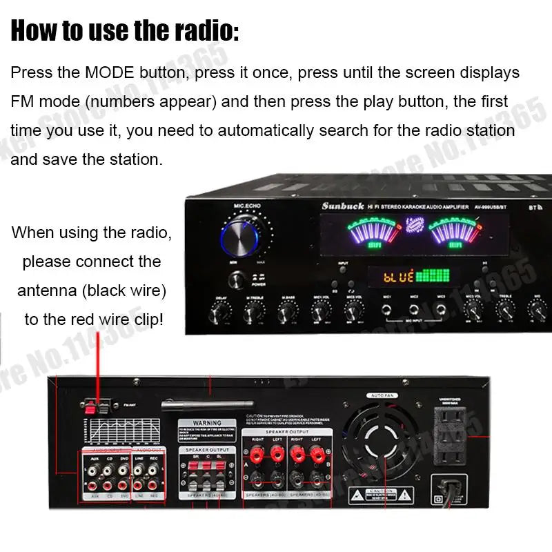 AV-555BT/999BT Max 4000W Bluetooth Sound Amplifiers Dual Dynamic Screen HiFi Digital Stereo Amplify For Home Car Theatre Karaoke