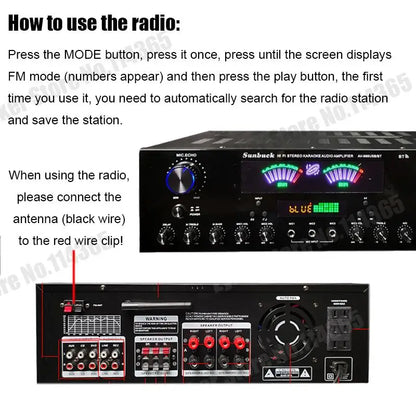 AV-555BT/999BT Max 4000W Bluetooth Sound Amplifiers Dual Dynamic Screen HiFi Digital Stereo Amplify For Home Car Theatre Karaoke
