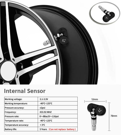 Wireless Solar Charging TPMS Real-time Monitoring with Electronic Clock Display 4 Sensors Tire Pressure Monitoring System