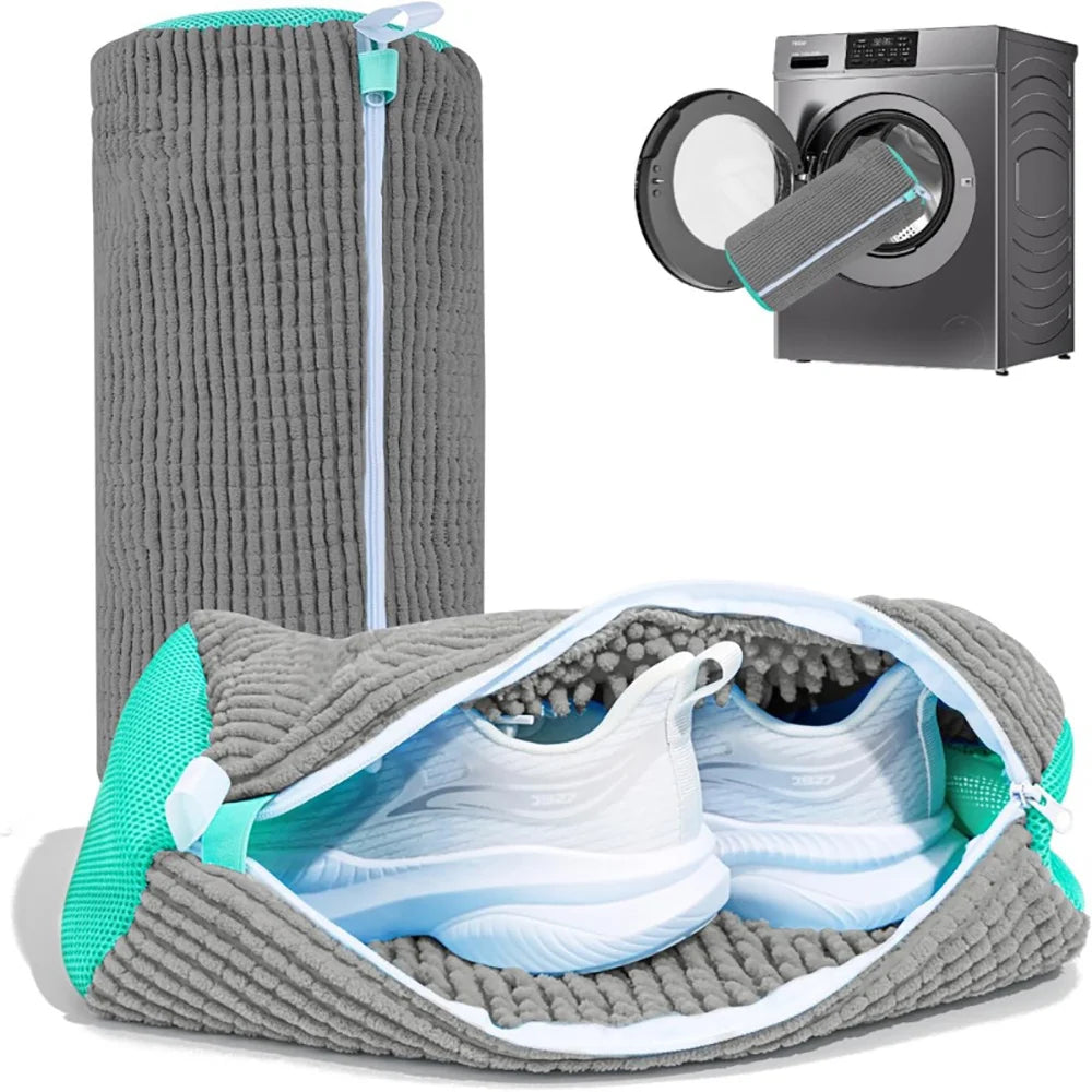 Fluffy Fiber 360 ° Surround Cleaning Shoe Washing Bag - Reusable Durable Machine-Washable Laundry Bag with Zipper Closure (1Pc)
