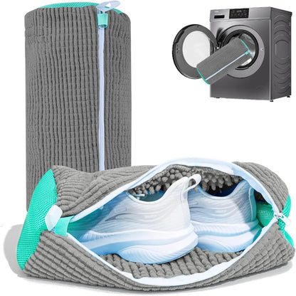 Fluffy Fiber 360 ° Surround Cleaning Shoe Washing Bag - Reusable Durable Machine-Washable Laundry Bag with Zipper Closure (1Pc)